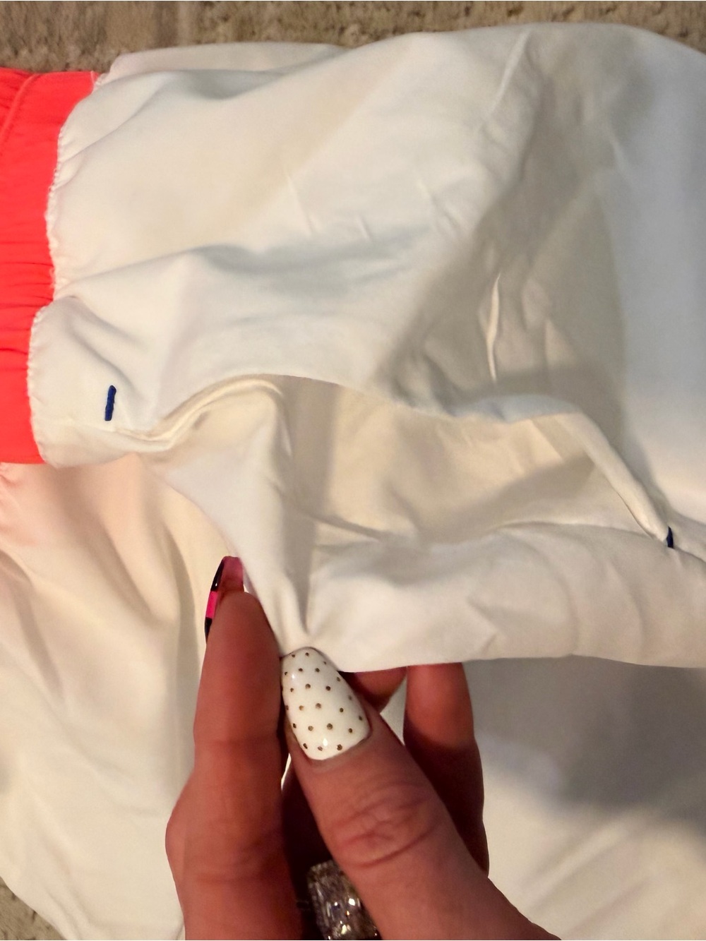 Nike Women’s White Athletic Shorts with Bright Coral Waistband - Picture 4 of 5